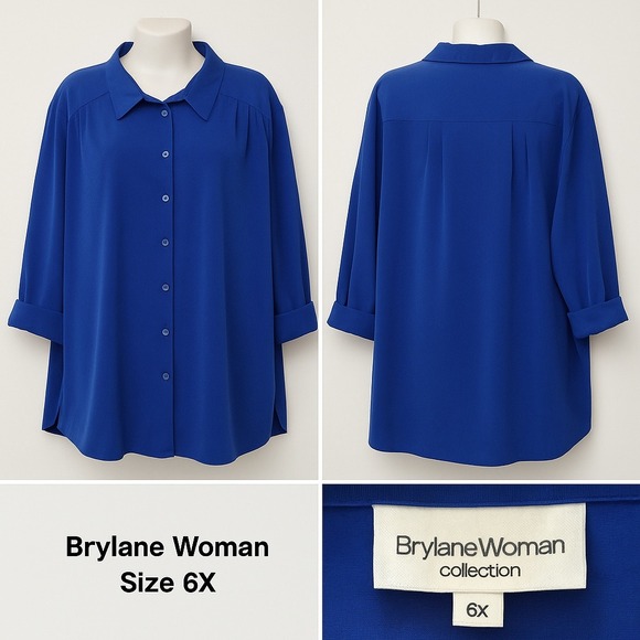Brylane Woman Collection Button Up‎ Tunic Long Shirt Top 6XL Classic Vtg Y2K - Picture 1 of 10